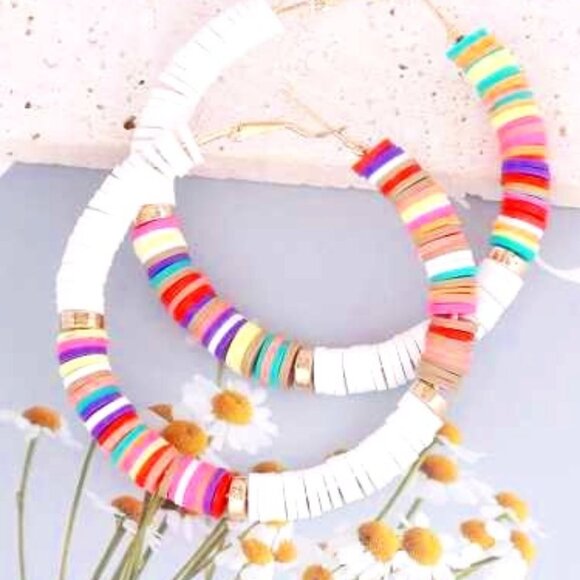 Color Blocking Pottery Hoop Earrings - Picture 1 of 2